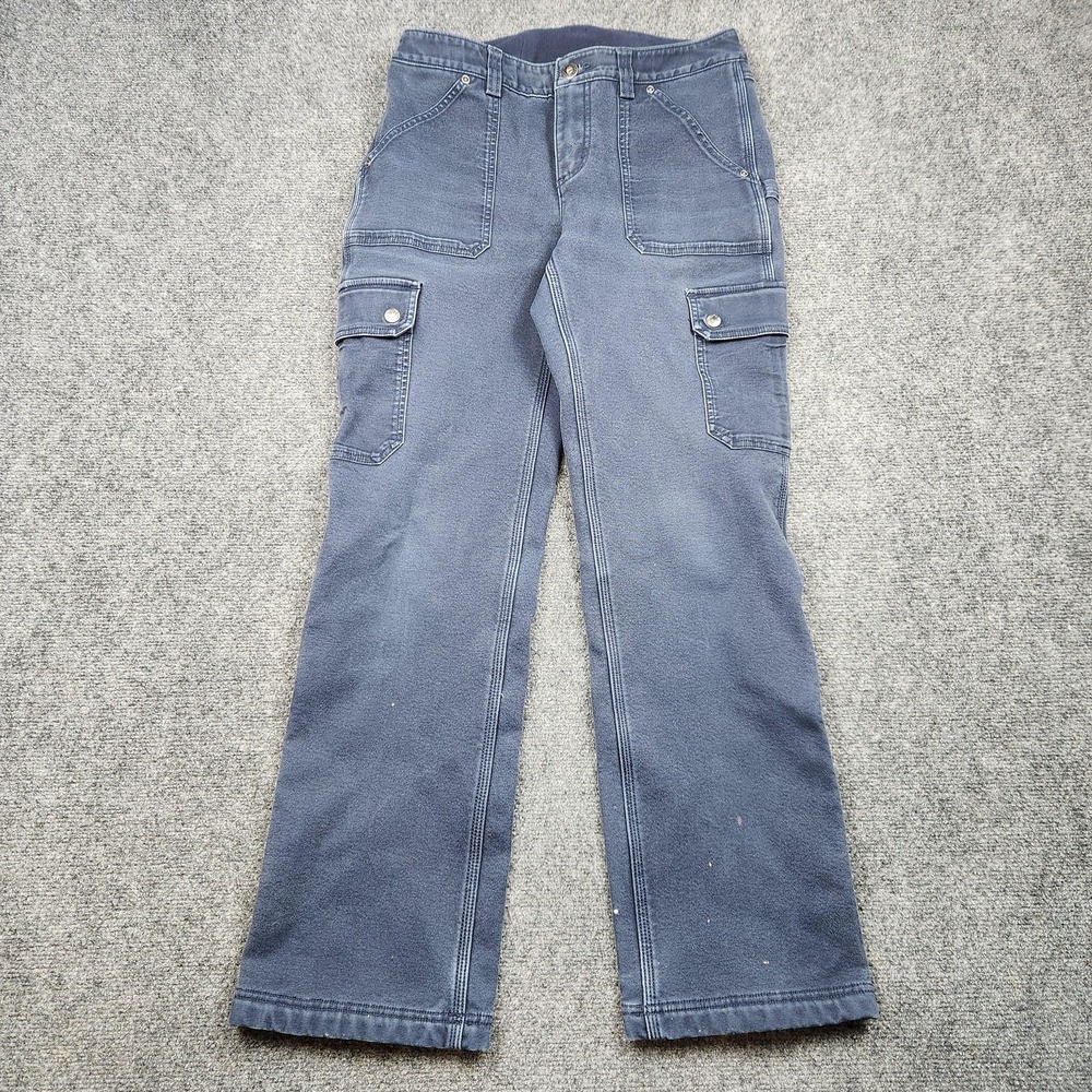 Duluth Trading Co Pants Womens 4x31 Blue Fleece‎ Lined Cargo Canvas Workwear